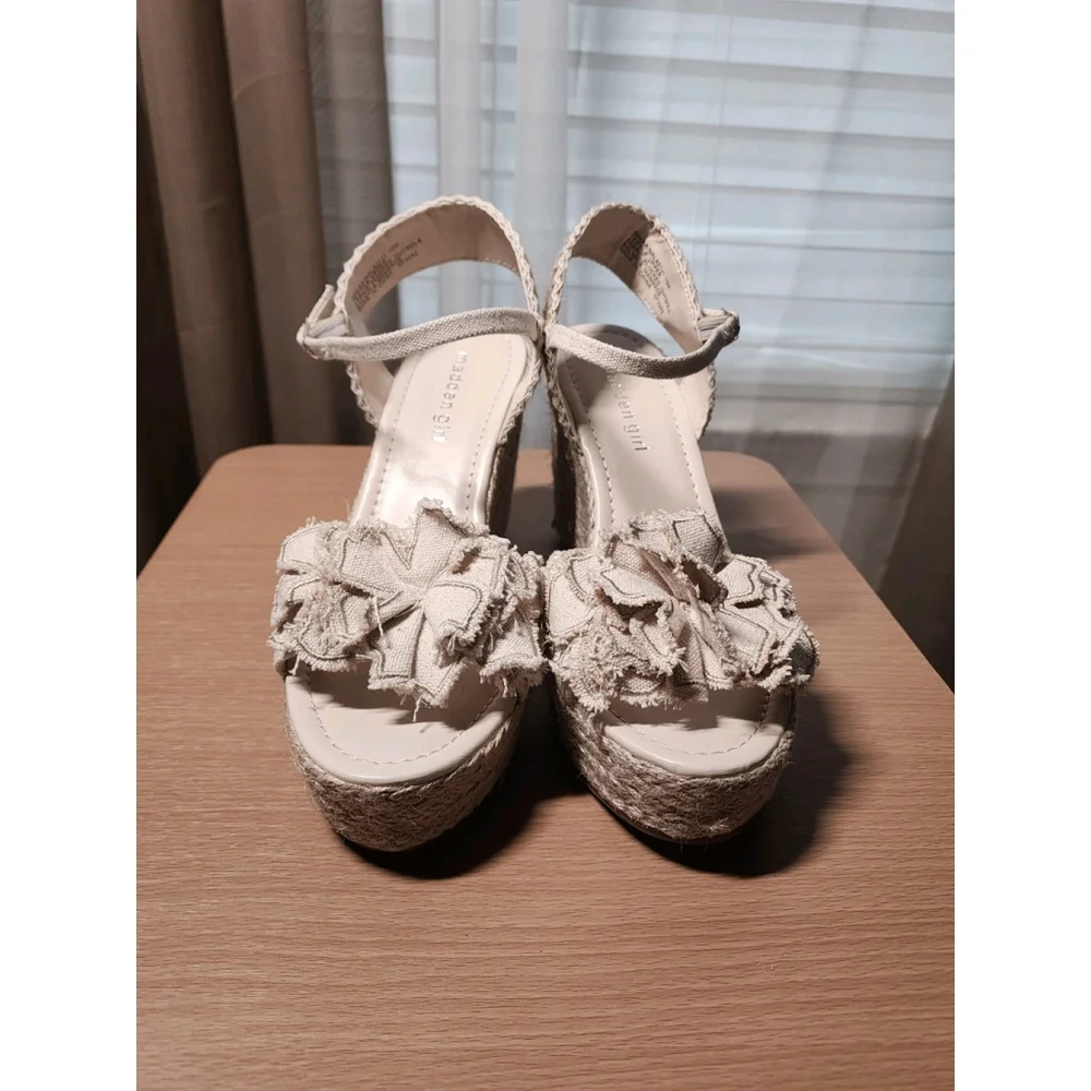 Rosset Espadrille Macrame Wedge Platform Sandal 10 M - Beige Linen Off White